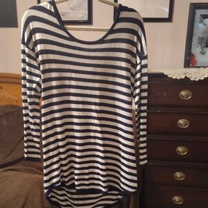 Soft Surroundings Navy and White Striped Long Sleeve Top